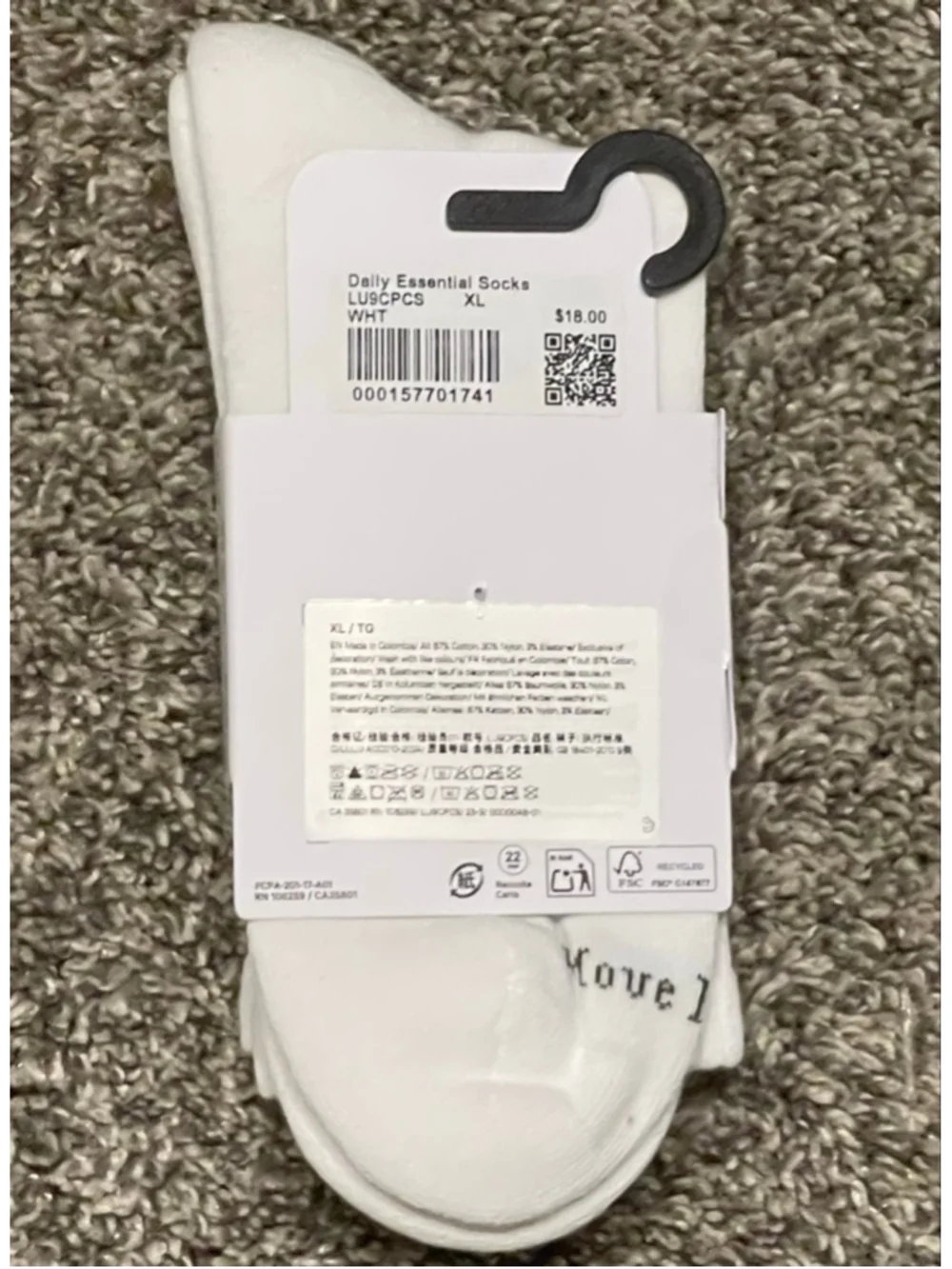 Lululemon Unisex Daily Essential Socks, Quarter Length, Size XL